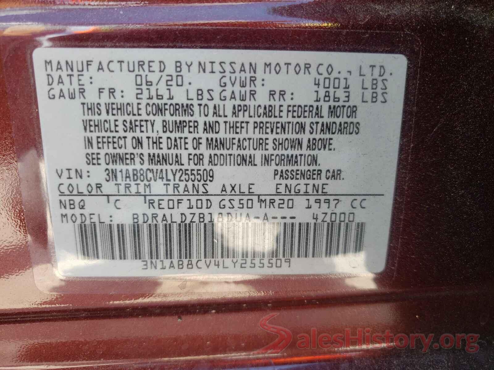 3N1AB8CV4LY255509 2020 NISSAN SENTRA