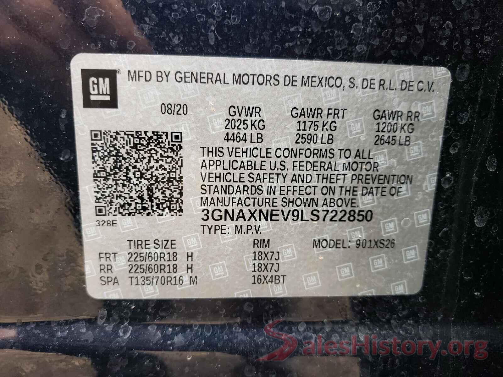 3GNAXNEV9LS722850 2020 CHEVROLET EQUINOX