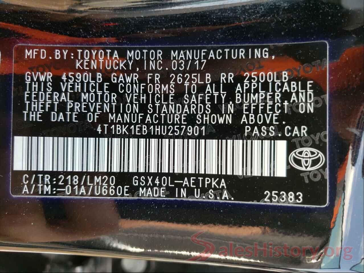 4T1BK1EB1HU257901 2017 TOYOTA AVALON