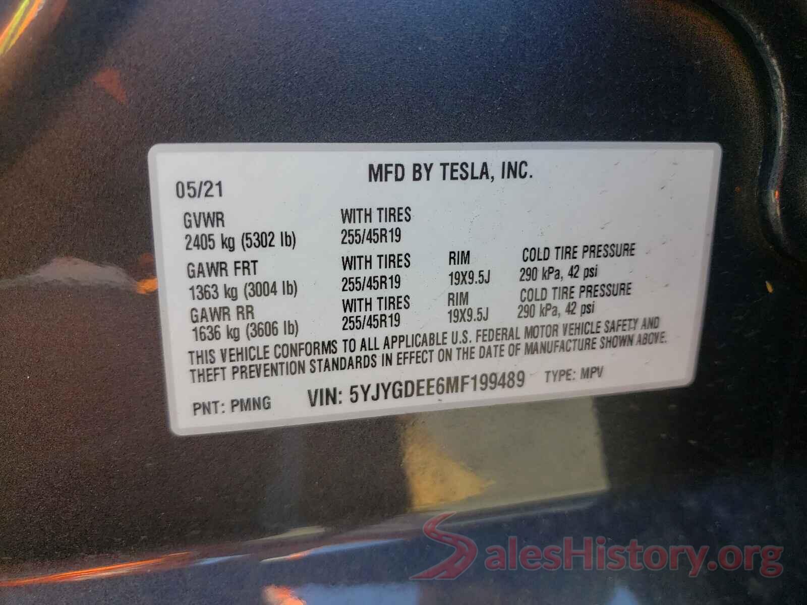 5YJYGDEE6MF199489 2021 TESLA MODEL Y