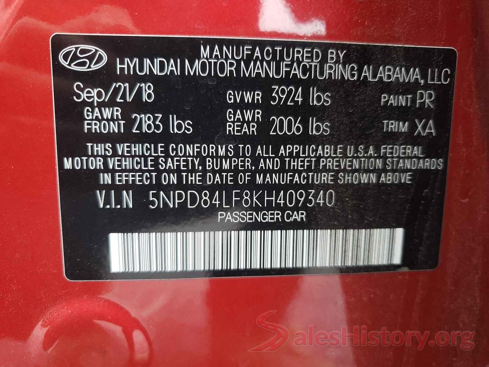 5NPD84LF8KH409340 2019 HYUNDAI ELANTRA