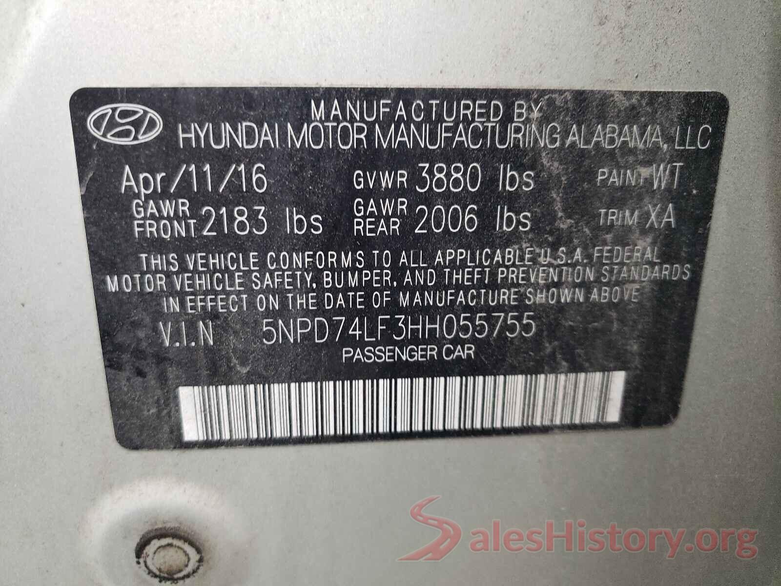 5NPD74LF3HH055755 2017 HYUNDAI ELANTRA