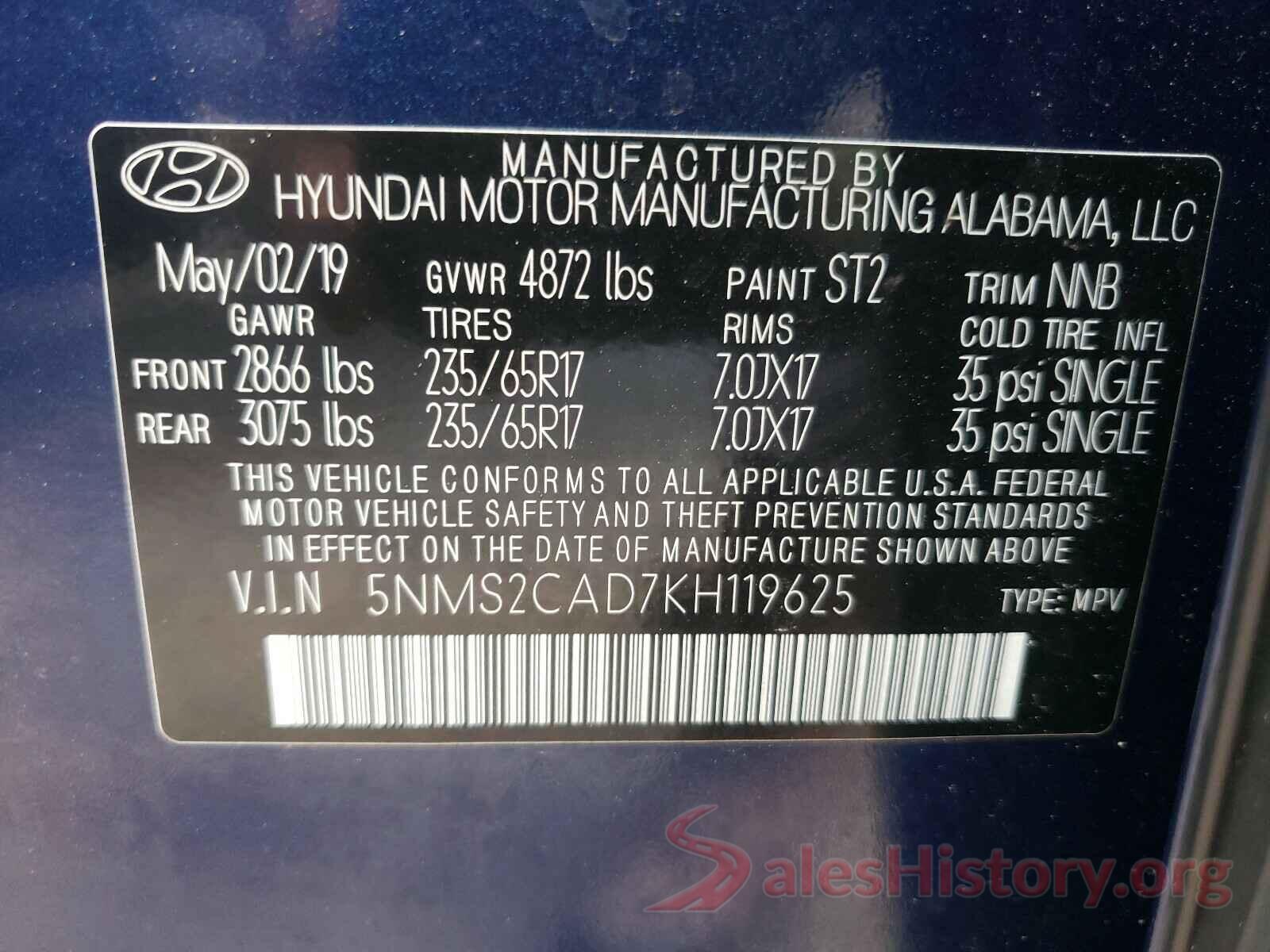 5NMS2CAD7KH119625 2019 HYUNDAI SANTA FE