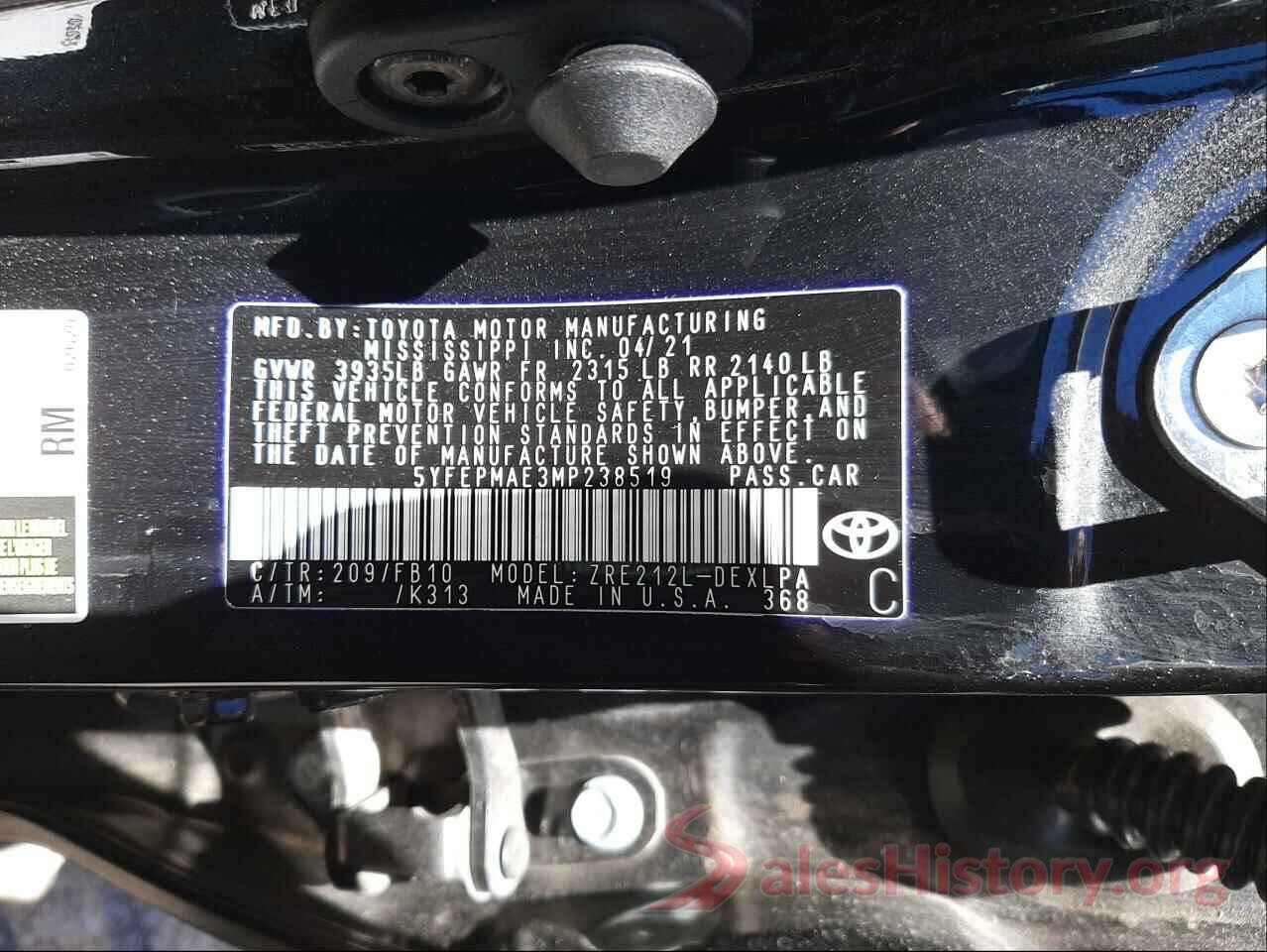 5YFEPMAE3MP238519 2021 TOYOTA COROLLA