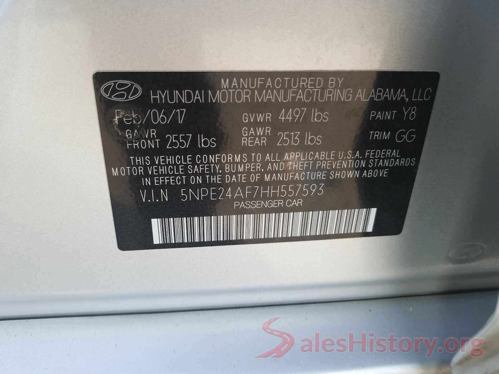 5NPE24AF7HH557593 2017 HYUNDAI SONATA