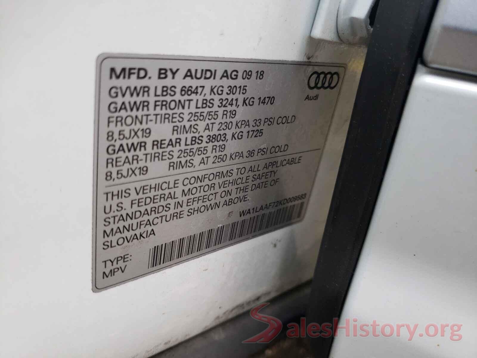 WA1LAAF72KD009583 2019 AUDI Q7