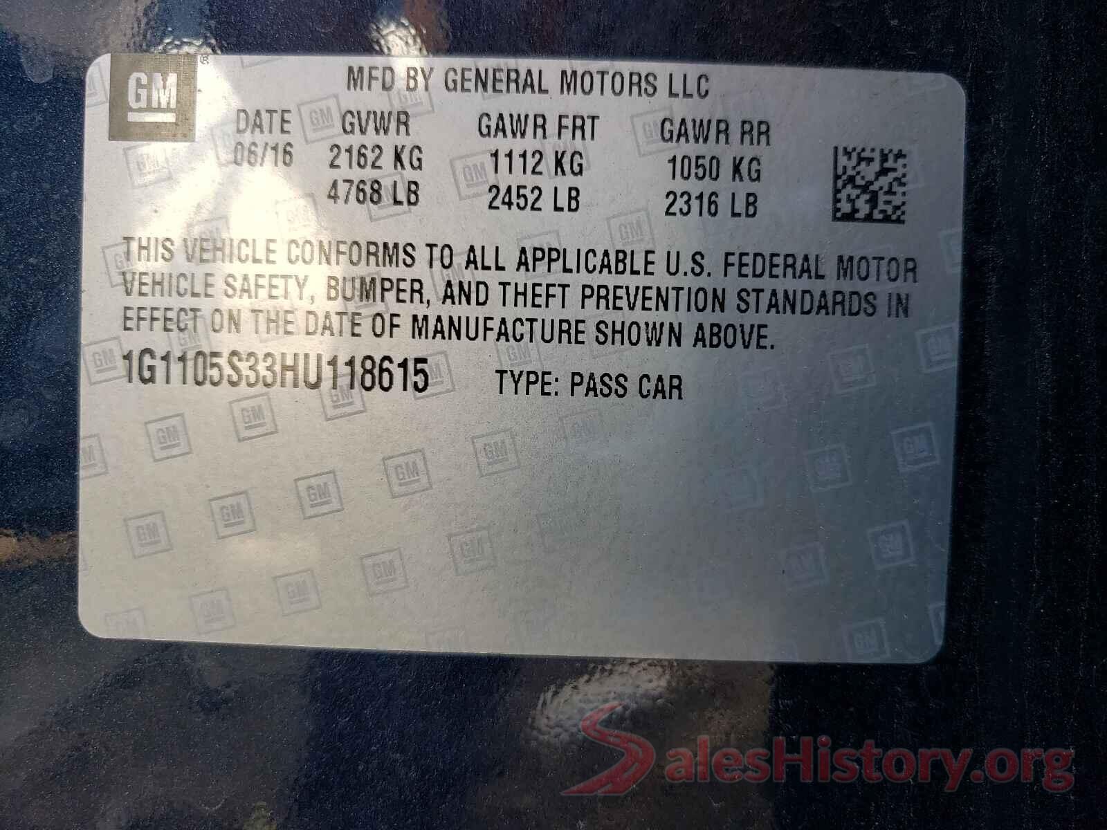 1G1105S33HU118615 2017 CHEVROLET IMPALA