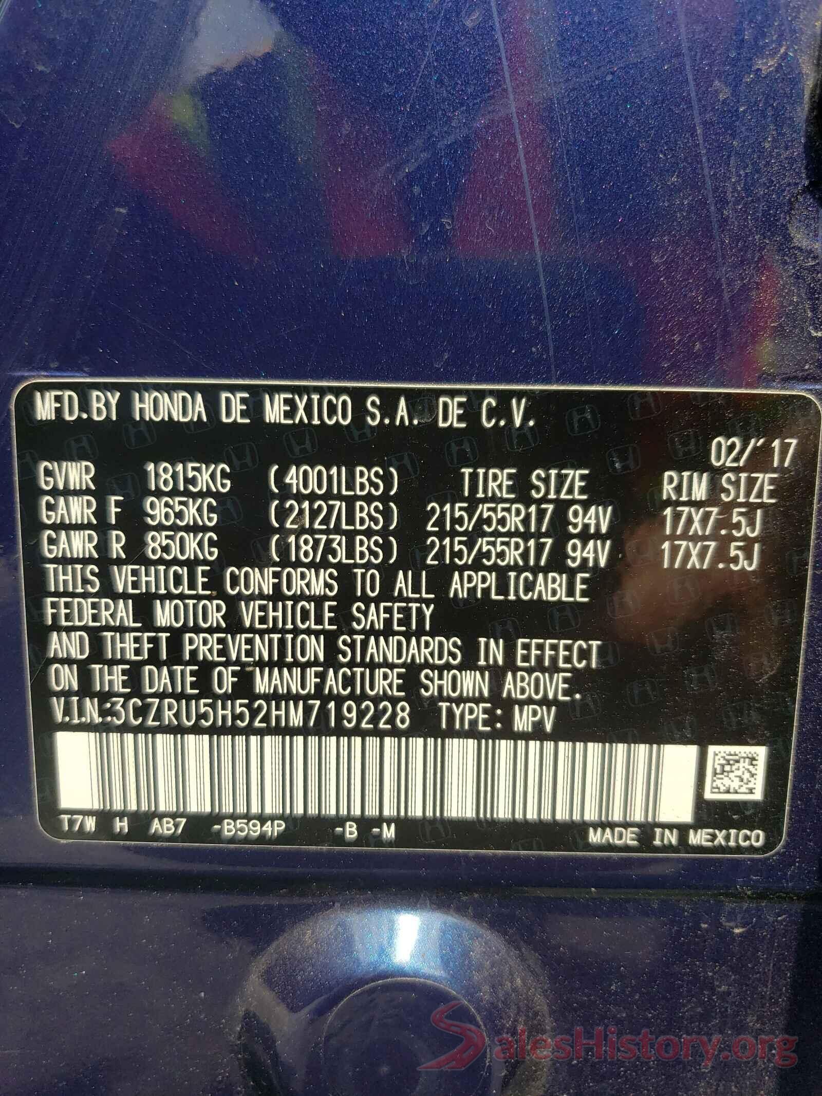 3CZRU5H52HM719228 2017 HONDA HR-V