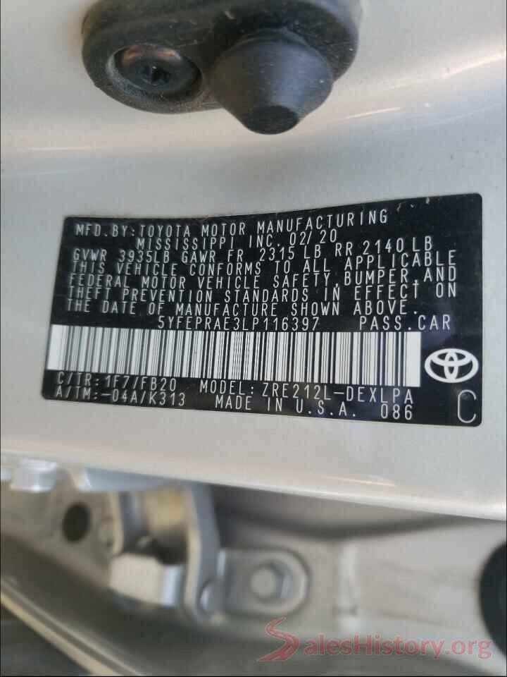 5YFEPRAE3LP116397 2020 TOYOTA COROLLA