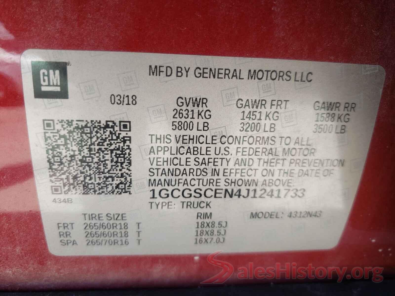 1GCGSCEN4J1241733 2018 CHEVROLET COLORADO