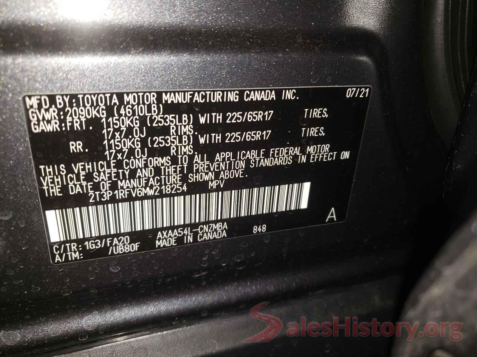 2T3P1RFV6MW218254 2021 TOYOTA RAV4