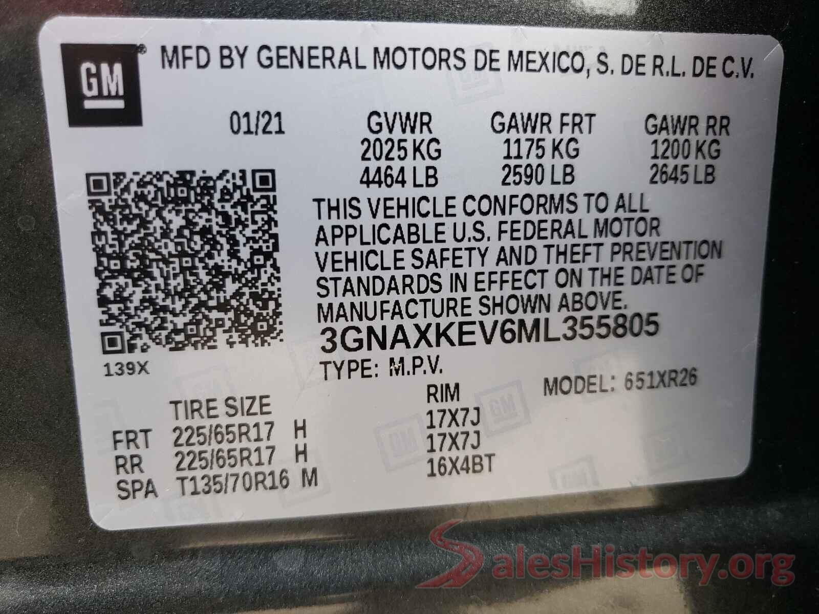 3GNAXKEV6ML355805 2021 CHEVROLET EQUINOX