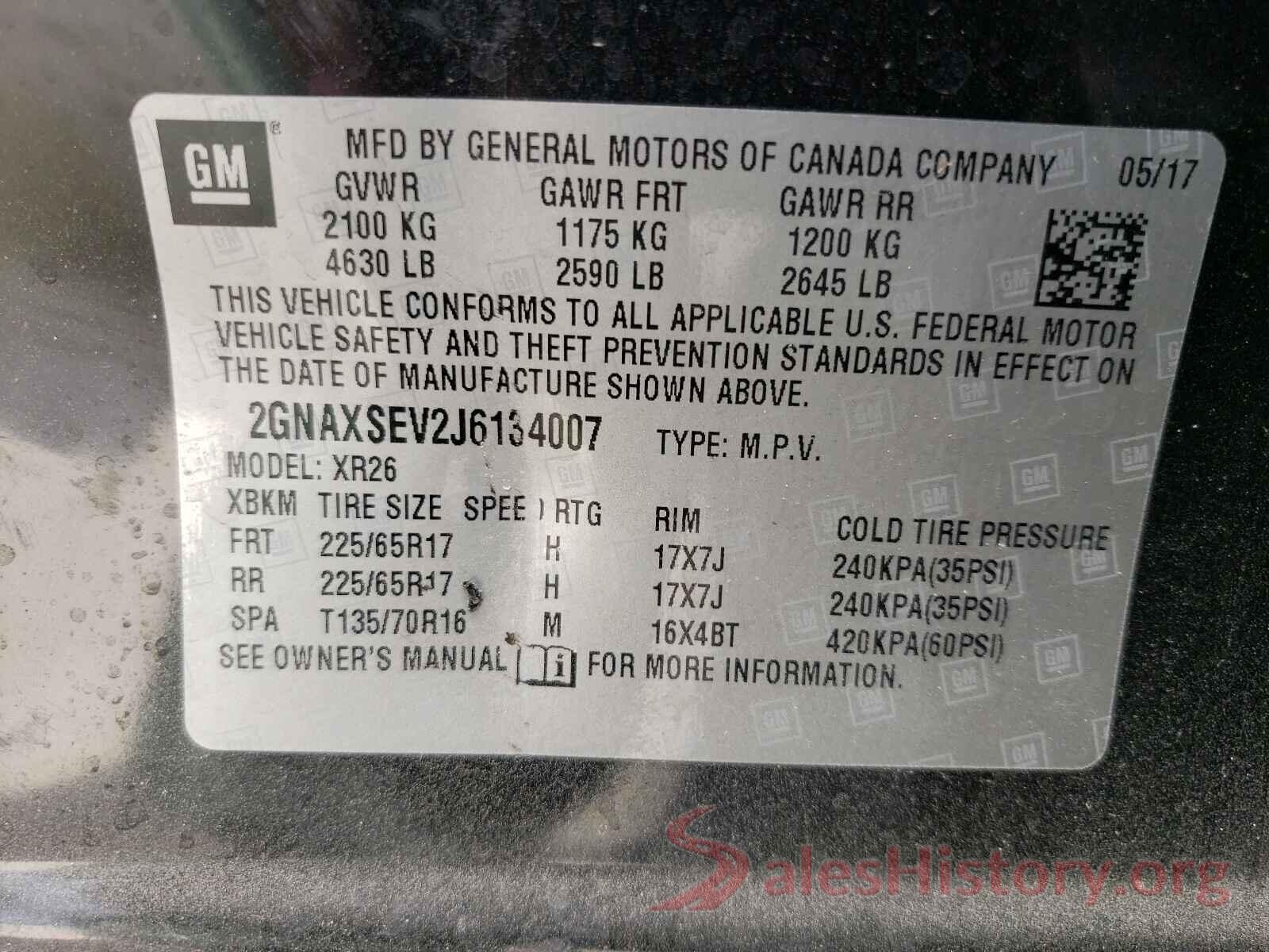 2GNAXSEV2J6134007 2018 CHEVROLET EQUINOX