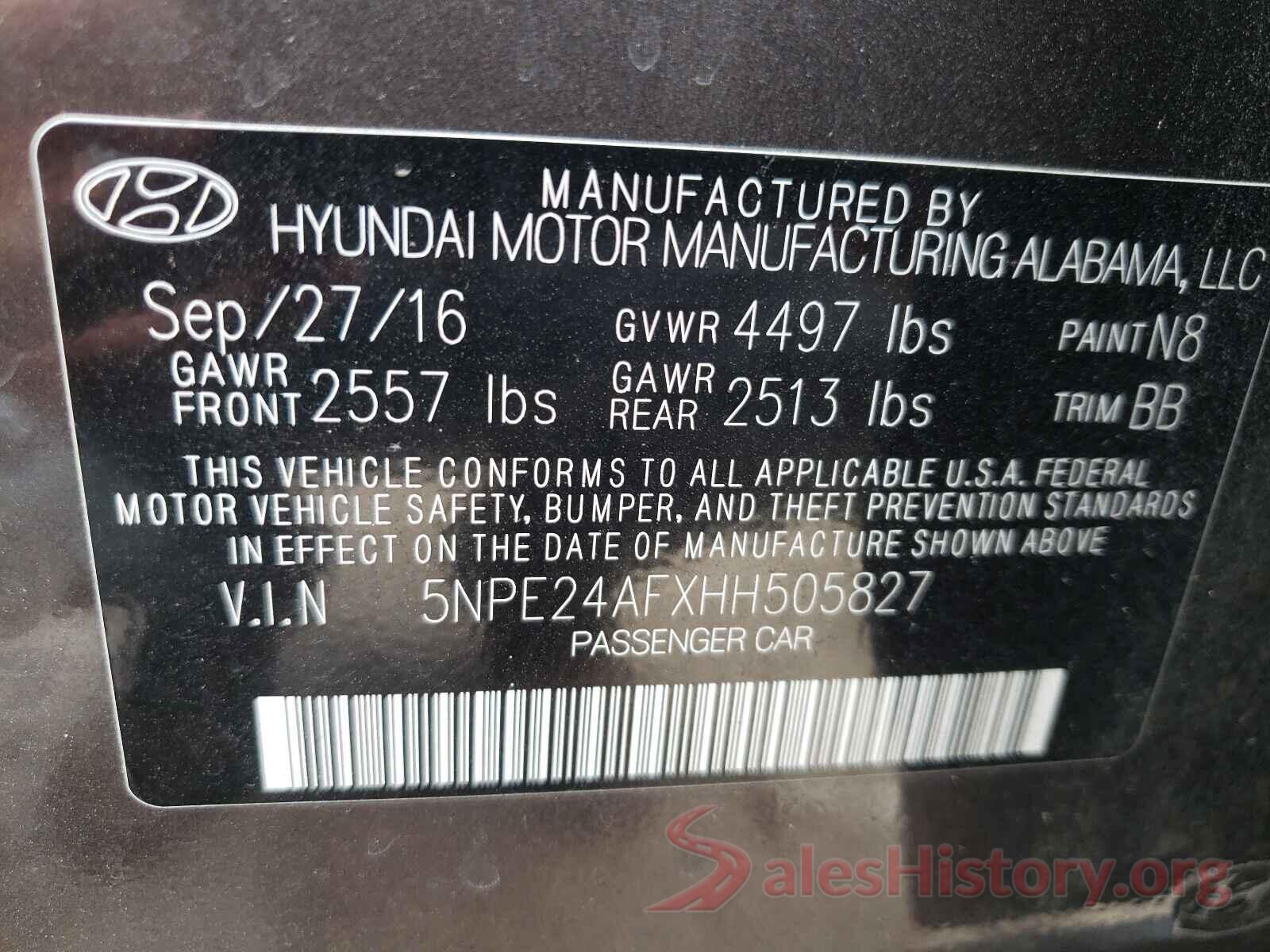 5NPE24AFXHH505827 2017 HYUNDAI SONATA