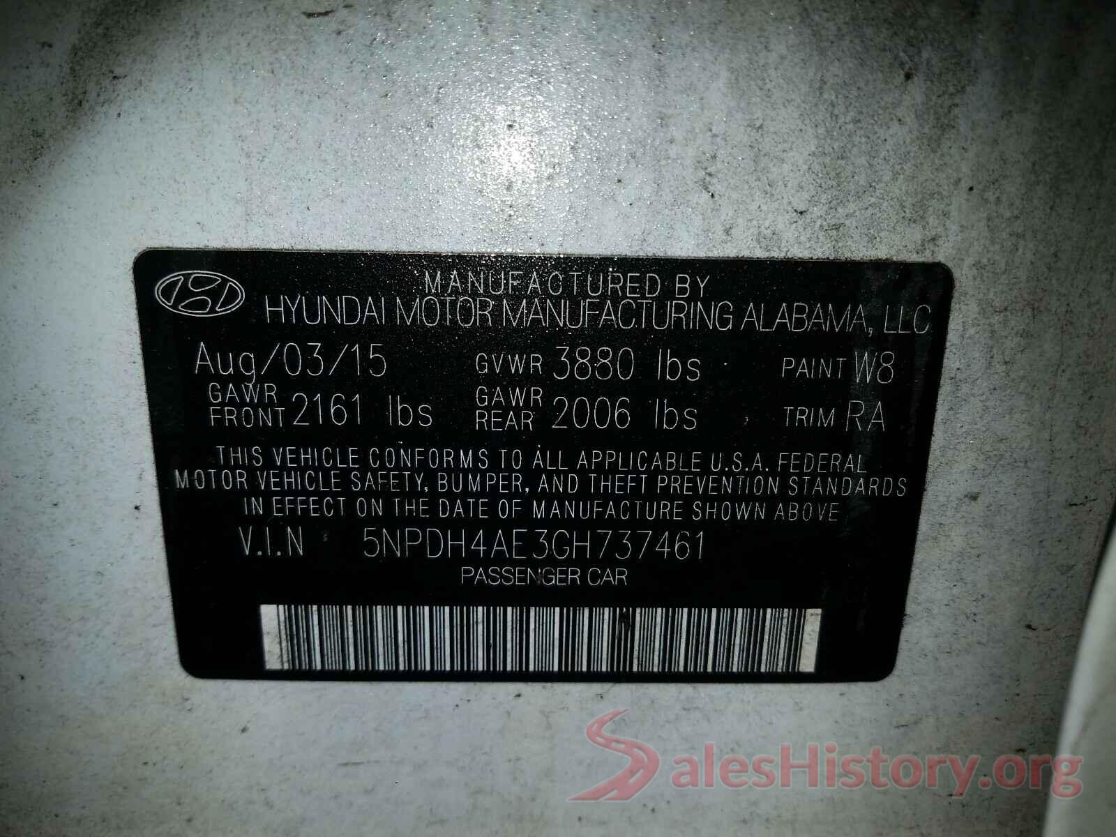 5NPDH4AE3GH737461 2016 HYUNDAI ELANTRA