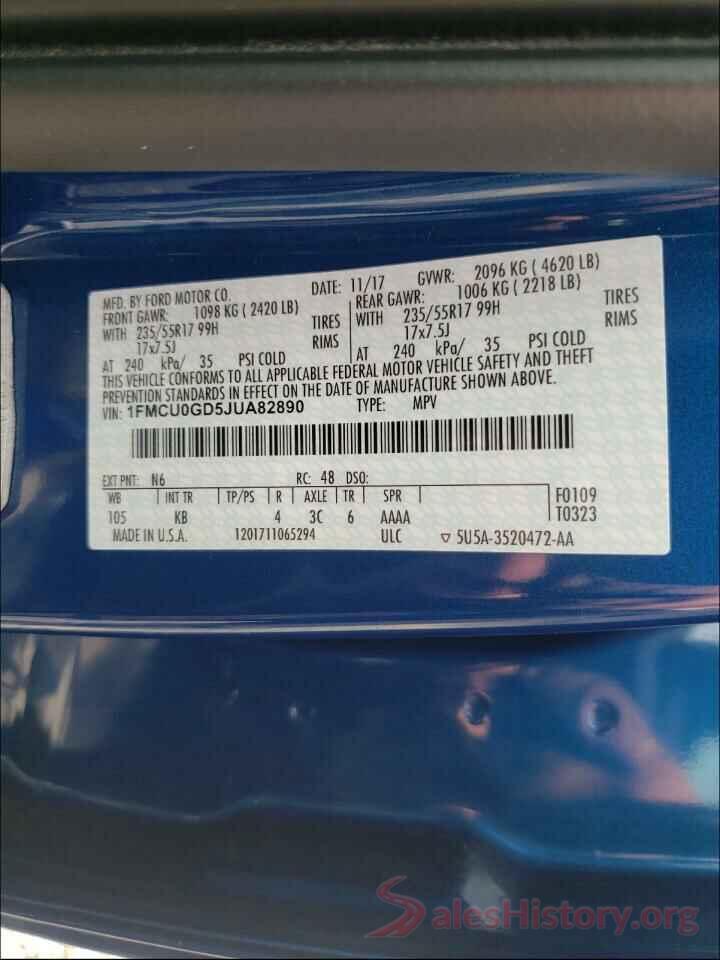 1FMCU0GD5JUA82890 2018 FORD ESCAPE