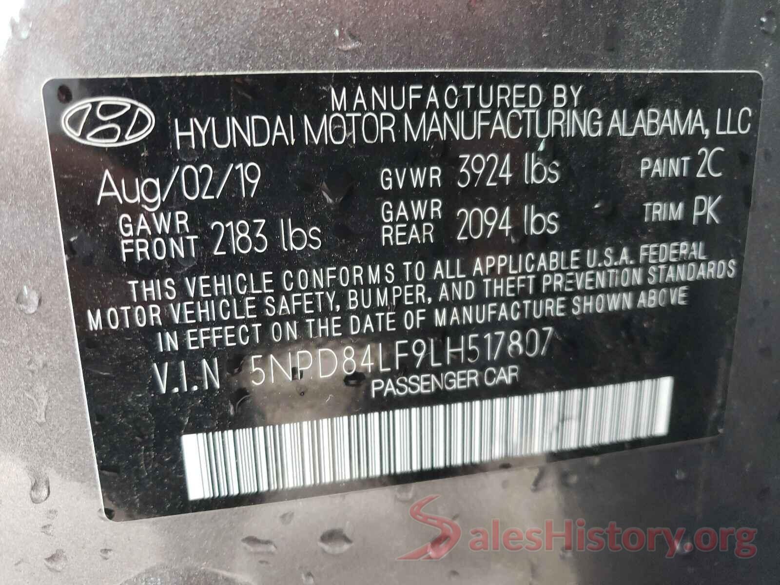 5NPD84LF9LH517807 2020 HYUNDAI ELANTRA