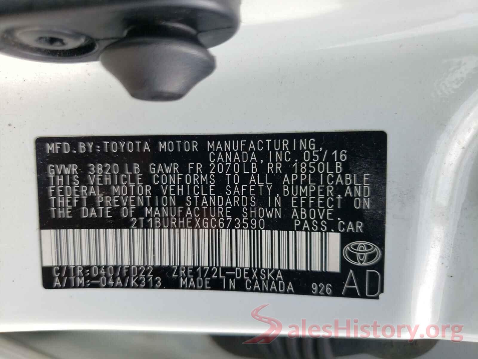 2T1BURHEXGC673590 2016 TOYOTA COROLLA