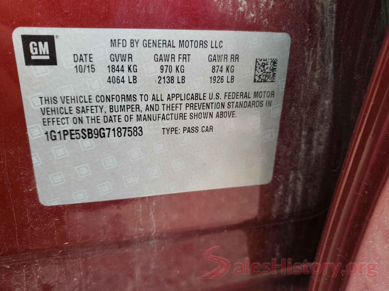 1G1PE5SB9G7187583 2016 CHEVROLET CRUZE