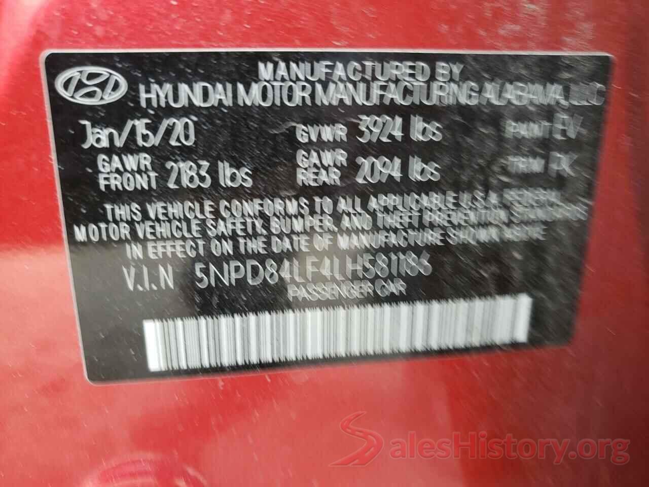 5NPD84LF4LH581186 2020 HYUNDAI ELANTRA