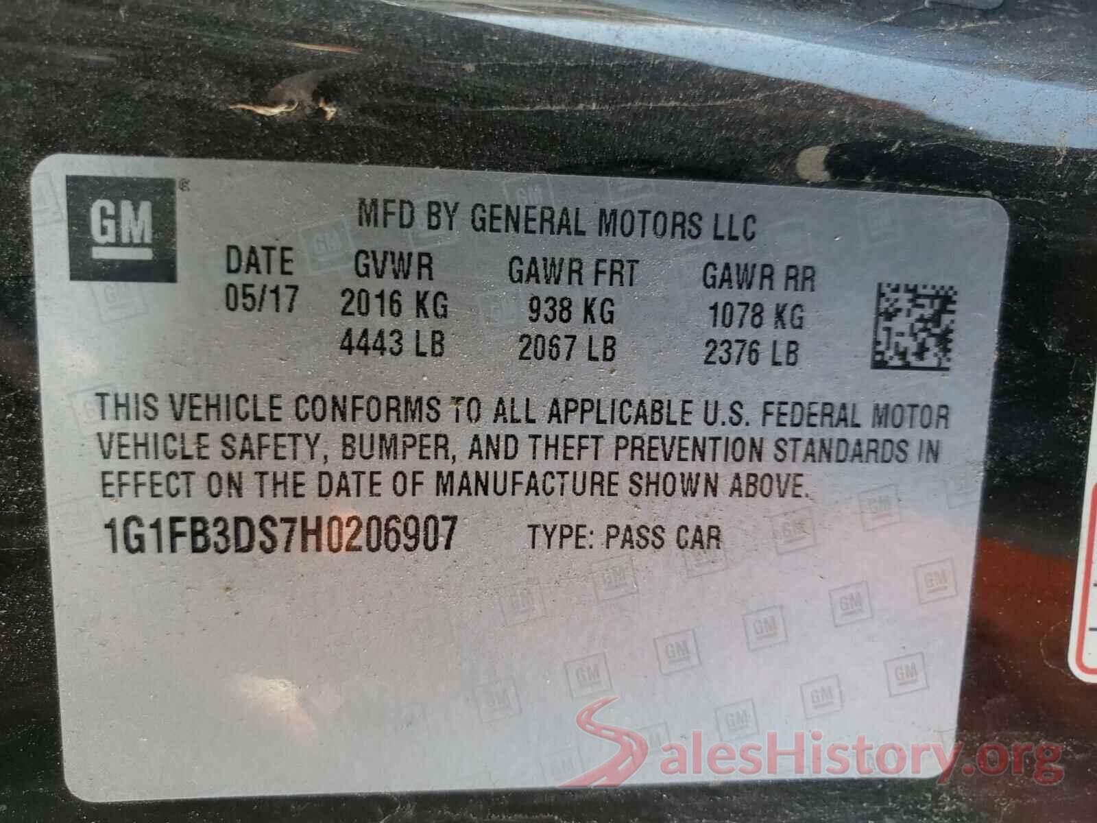 1G1FB3DS7H0206907 2017 CHEVROLET CAMARO