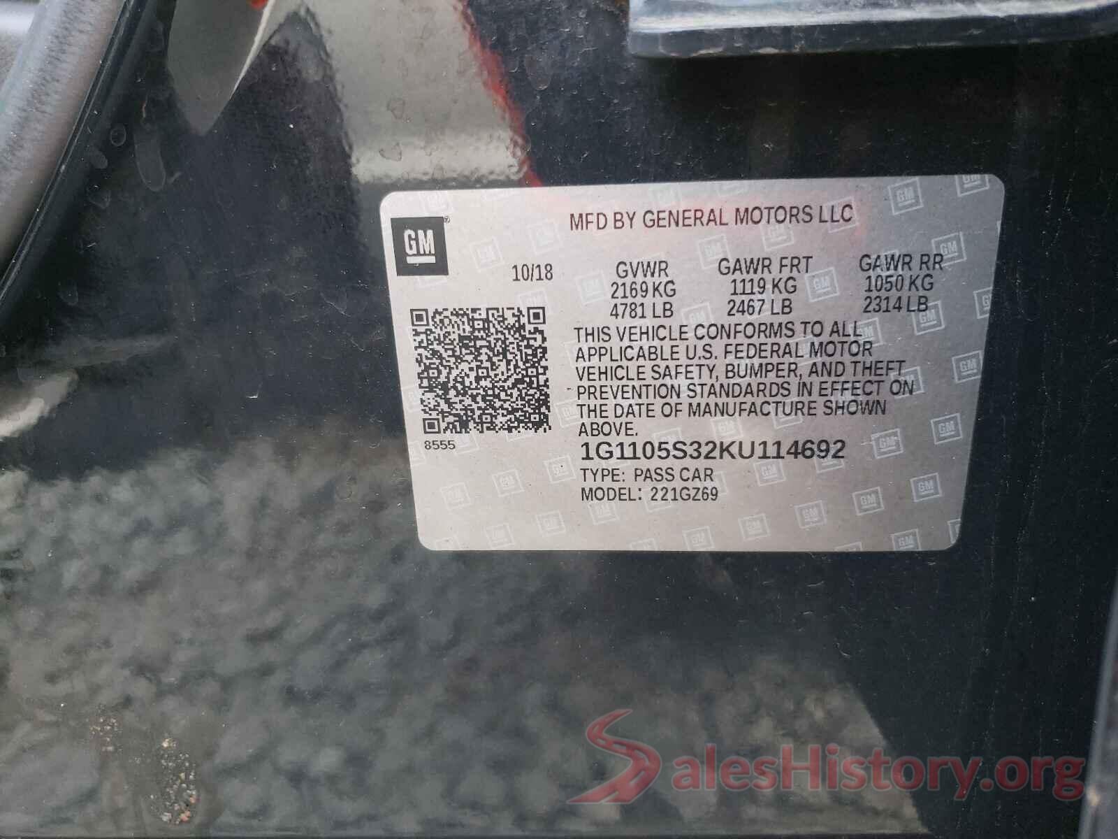 1G1105S32KU114692 2019 CHEVROLET IMPALA