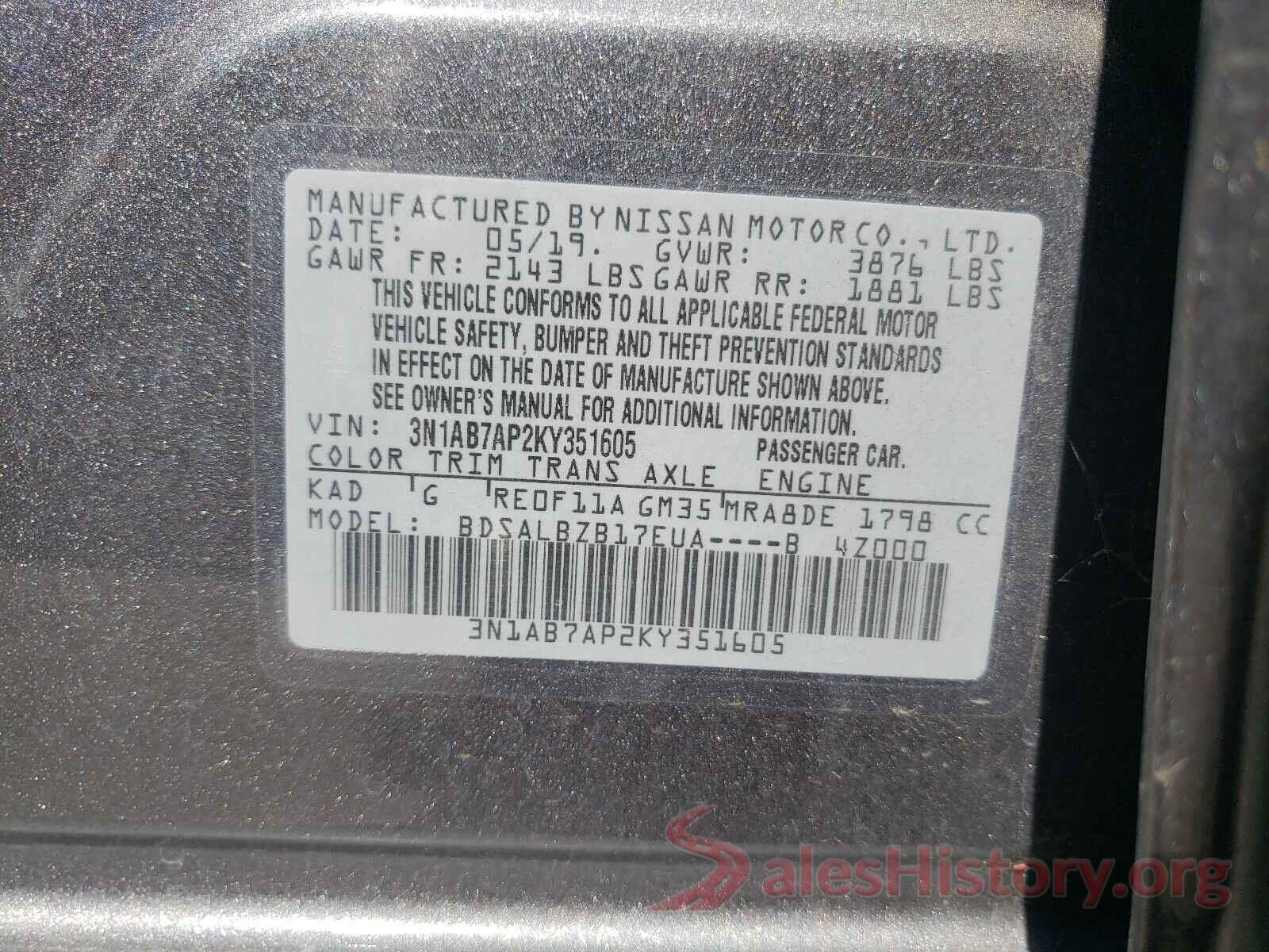 3N1AB7AP2KY351605 2019 NISSAN SENTRA