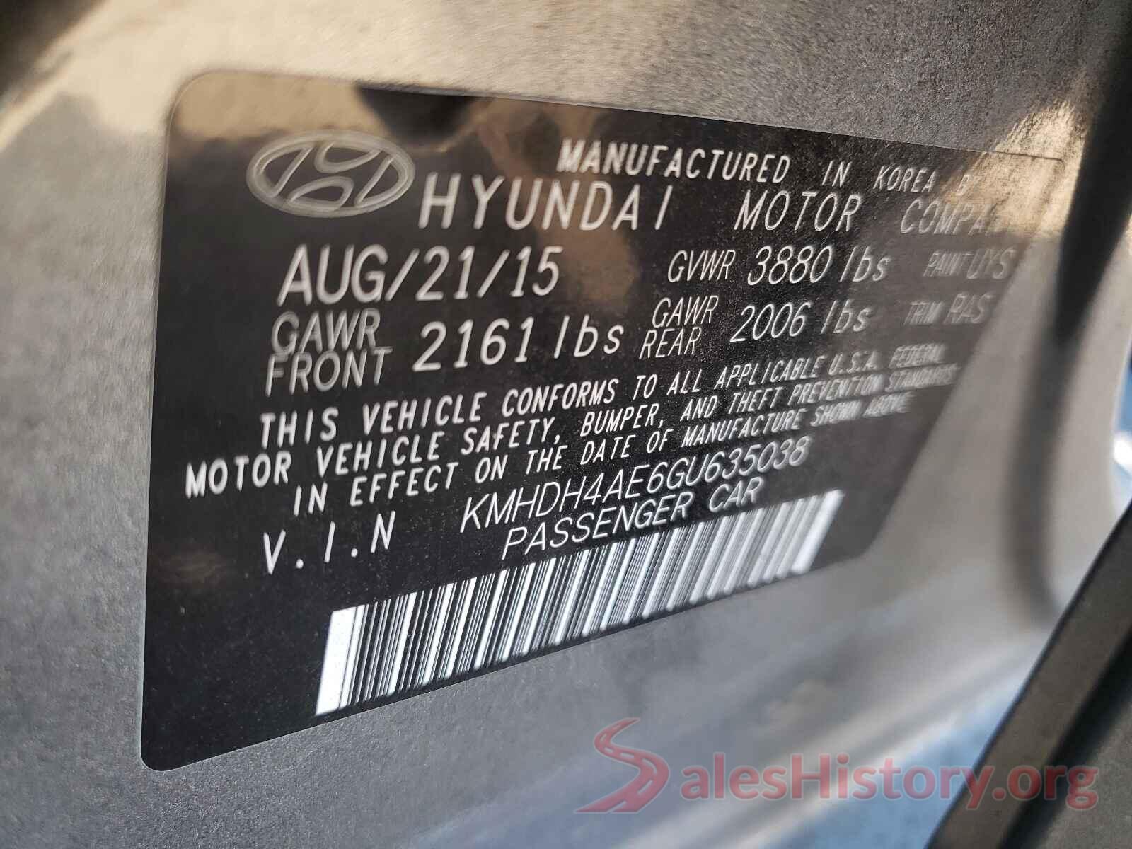 KMHDH4AE6GU635038 2016 HYUNDAI ELANTRA