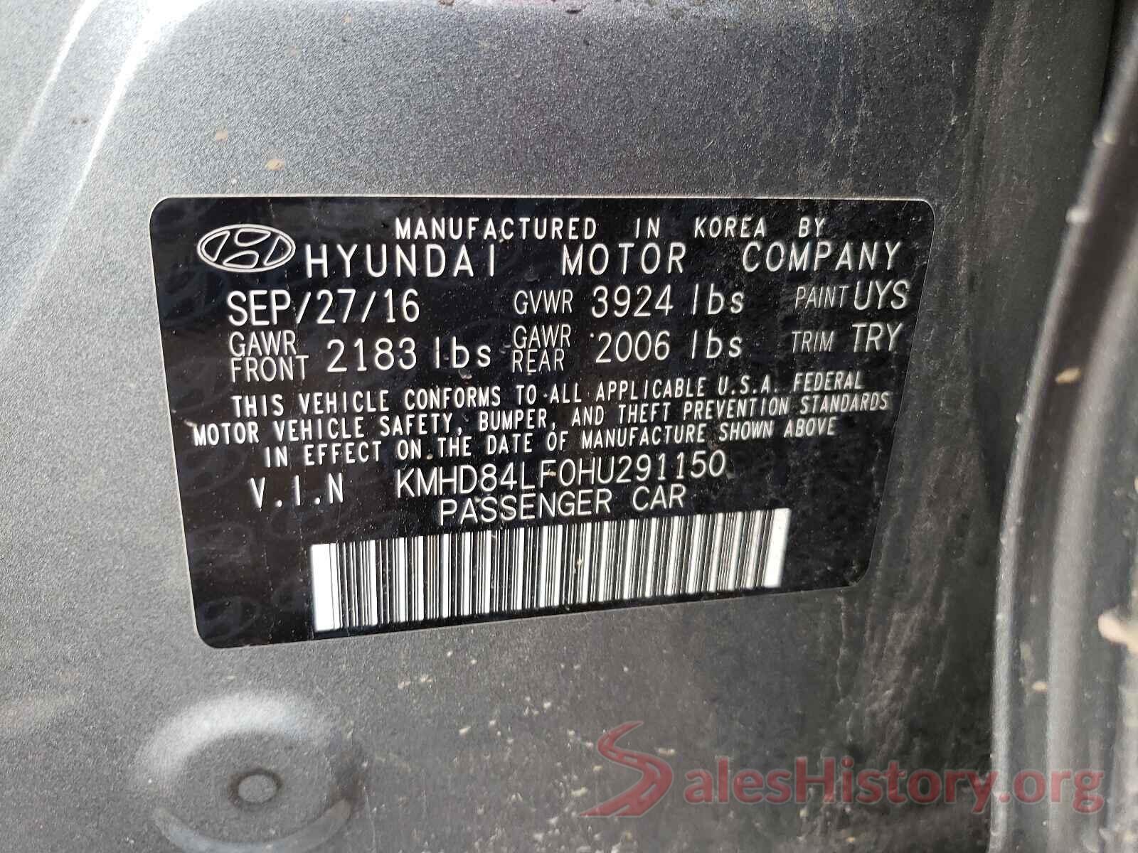 KMHD84LF0HU291150 2017 HYUNDAI ELANTRA