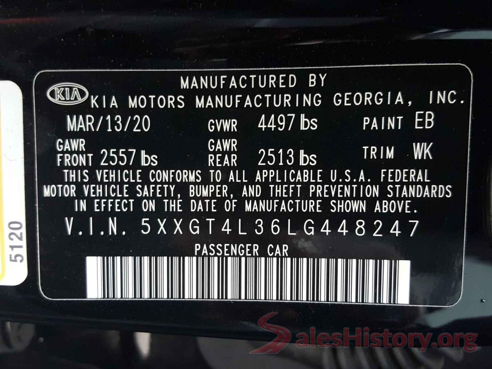 5XXGT4L36LG448247 2020 KIA OPTIMA