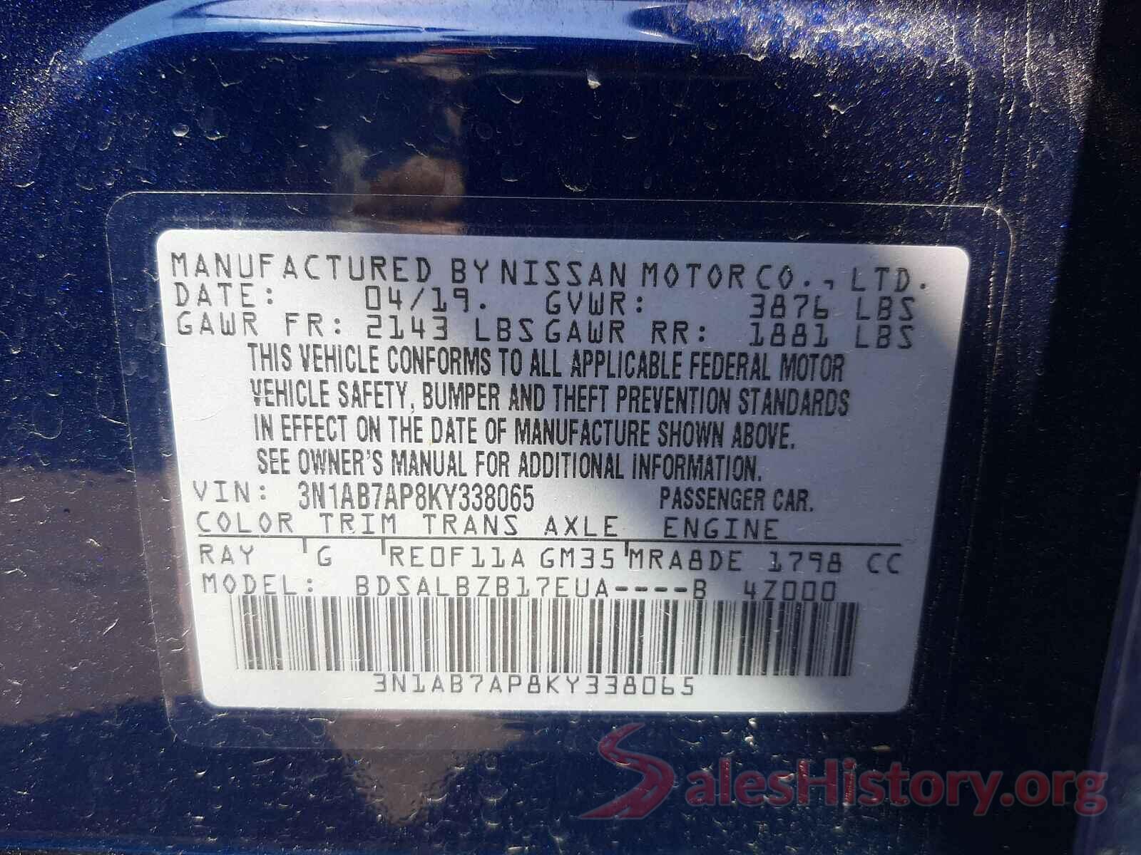 3N1AB7AP8KY338065 2019 NISSAN SENTRA