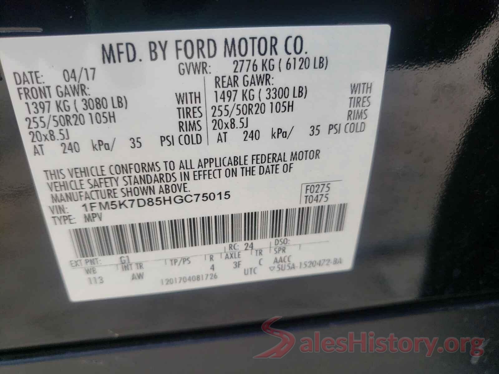 1FM5K7D85HGC75015 2017 FORD EXPLORER