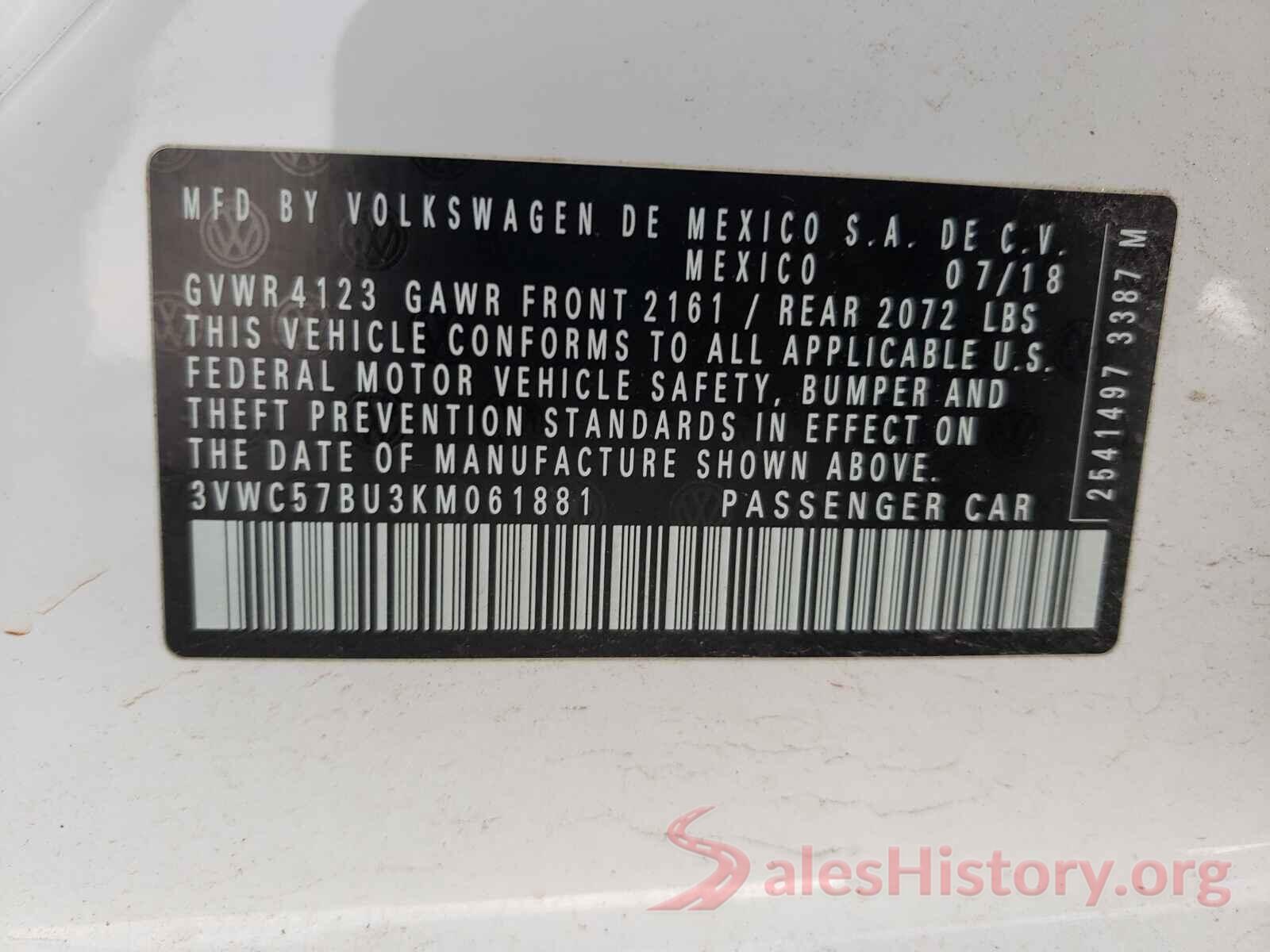 3VWC57BU3KM061881 2019 VOLKSWAGEN JETTA