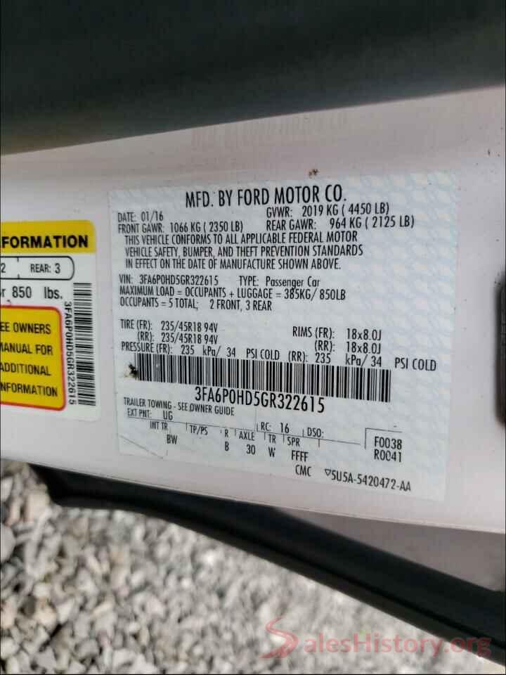 3FA6P0HD5GR322615 2016 FORD FUSION