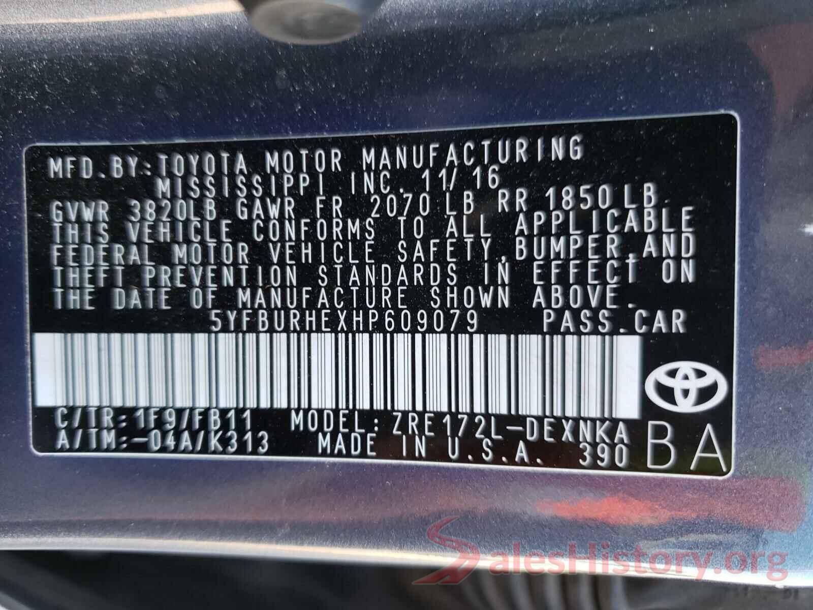 5YFBURHEXHP609079 2017 TOYOTA COROLLA