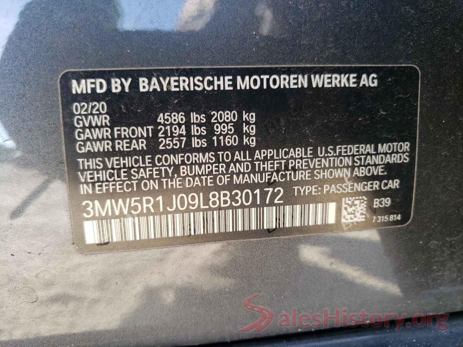 3MW5R1J09L8B30172 2020 BMW 3 SERIES