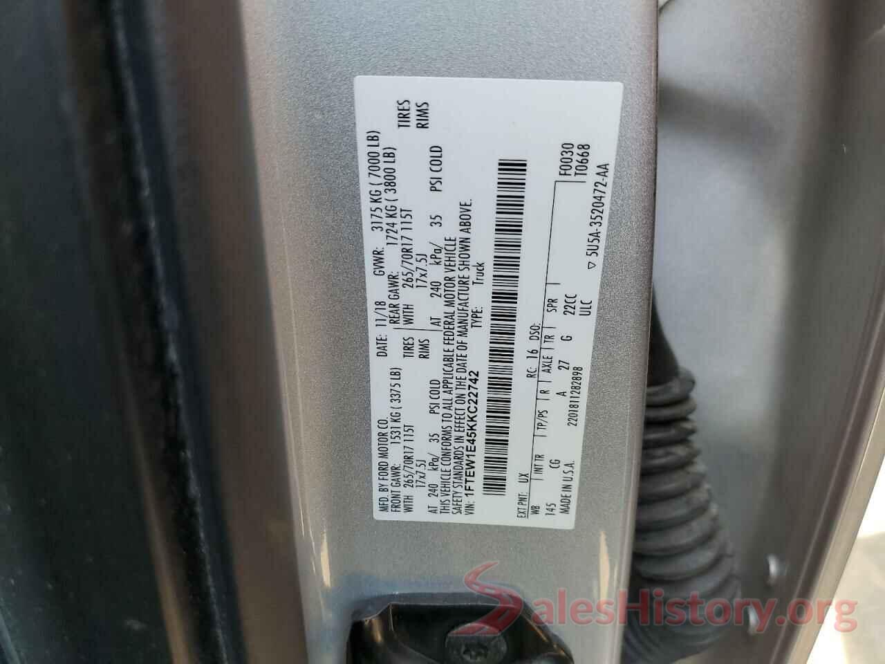 1FTEW1E45KKC22742 2019 FORD F-150