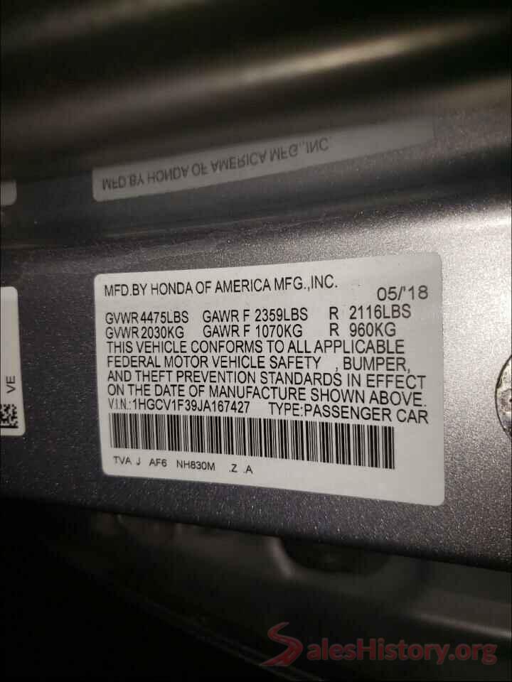 1HGCV1F39JA167427 2018 HONDA ACCORD