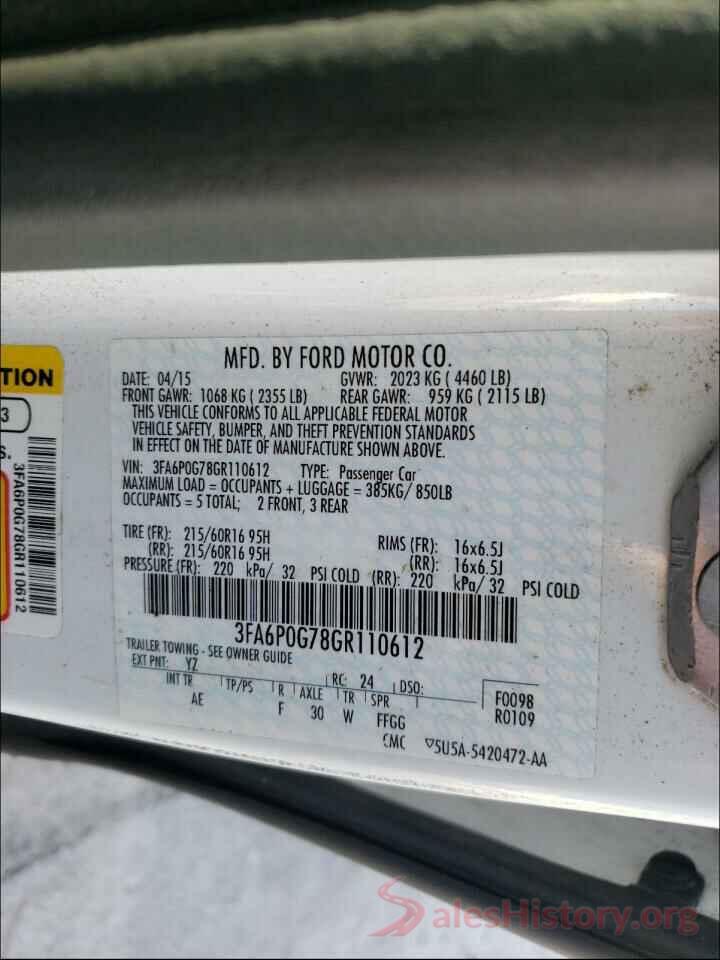 3FA6P0G78GR110612 2016 FORD FUSION