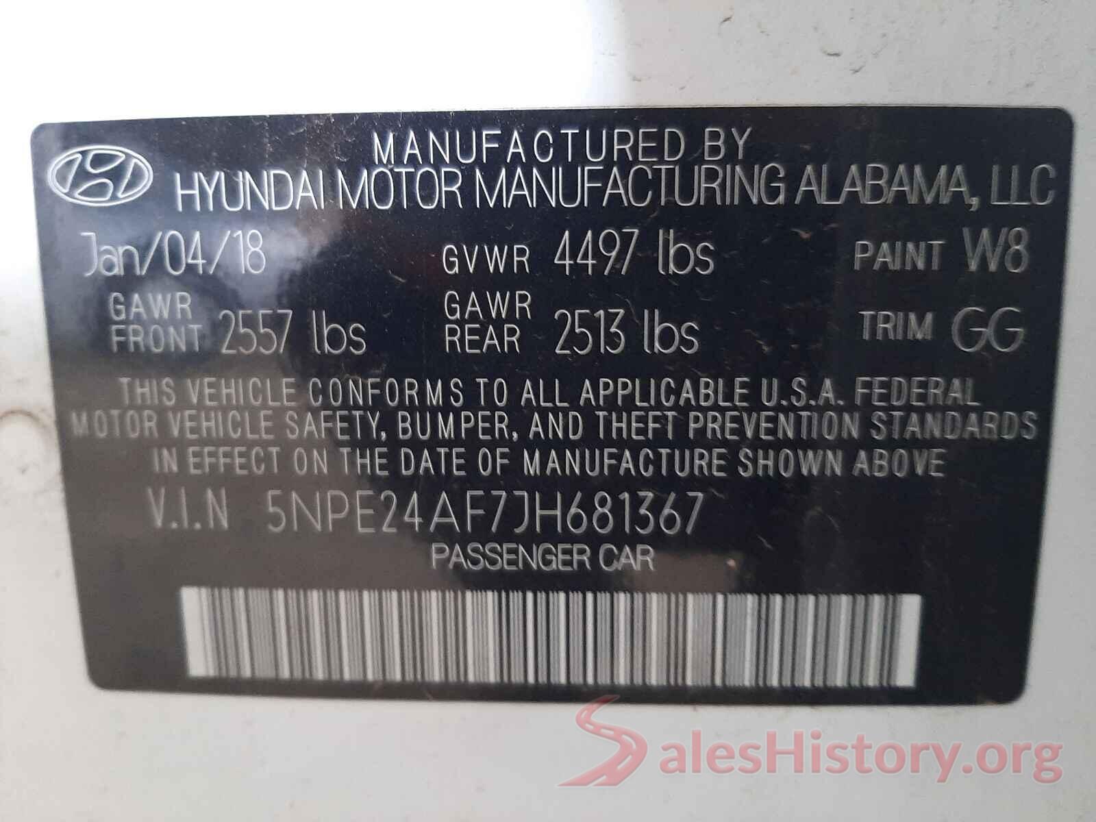 5NPE24AF7JH681367 2018 HYUNDAI SONATA