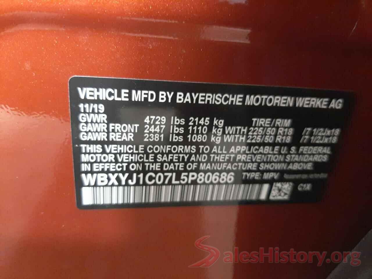 WBXYJ1C07L5P80686 2020 BMW X2