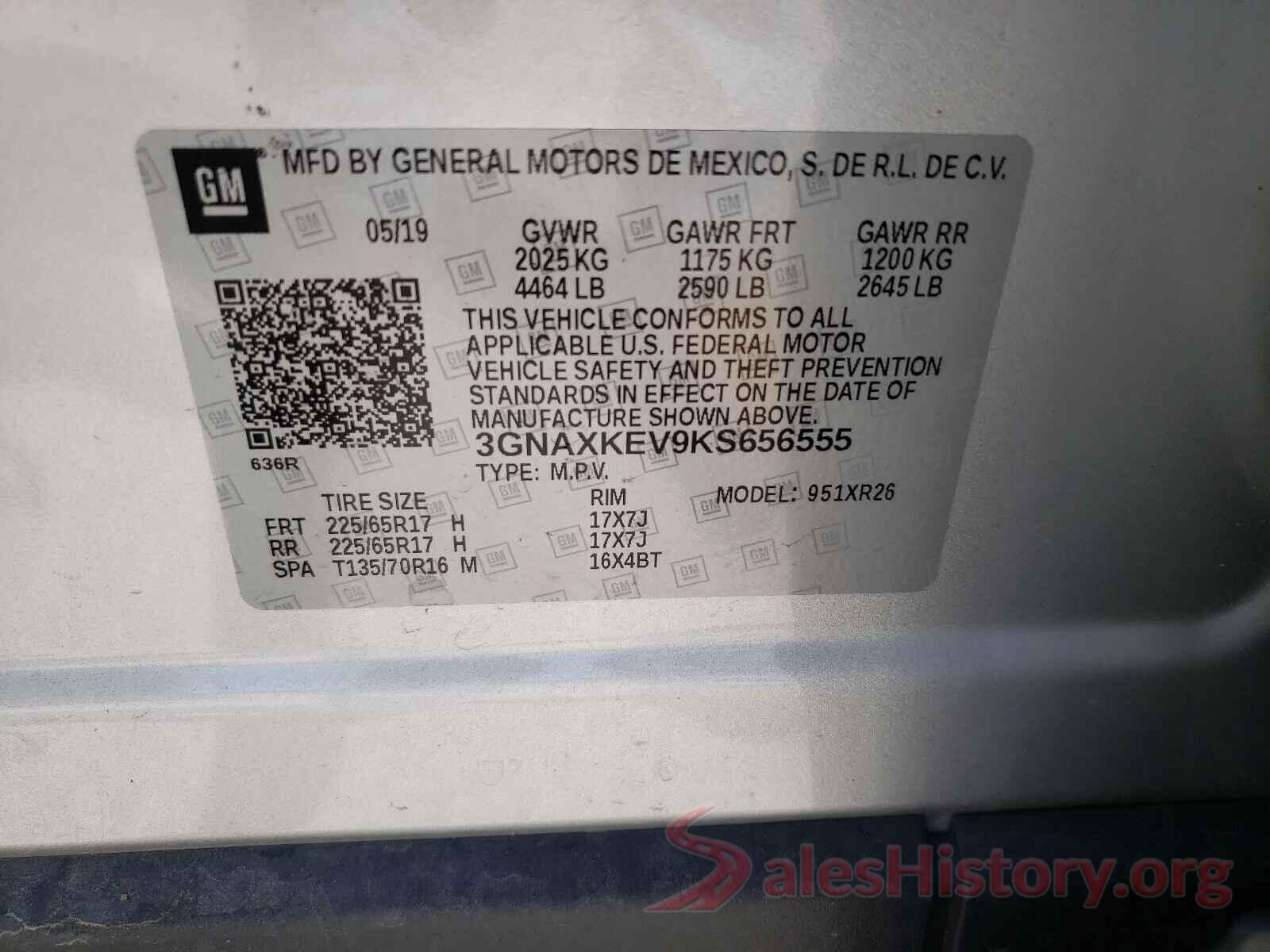 3GNAXKEV9KS656555 2019 CHEVROLET EQUINOX