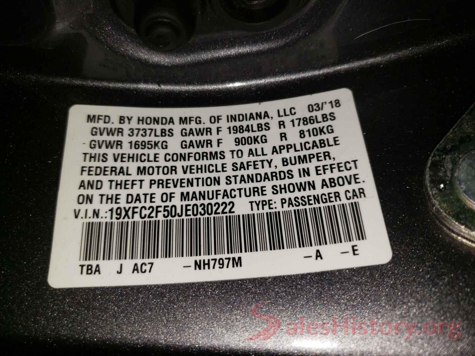 19XFC2F50JE030222 2018 HONDA CIVIC