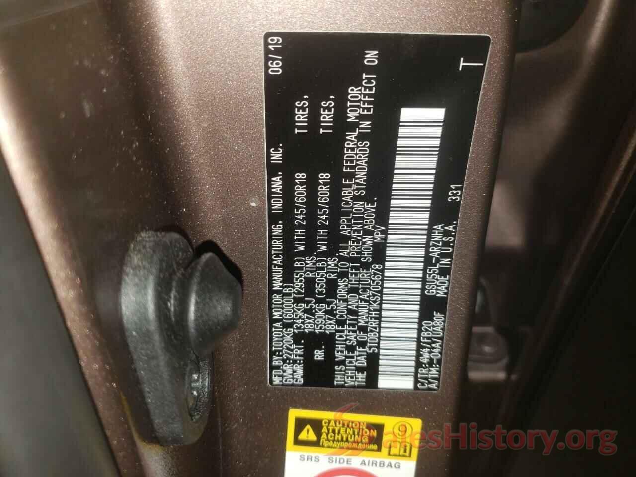 5TDBZRFH1KS705678 2019 TOYOTA HIGHLANDER