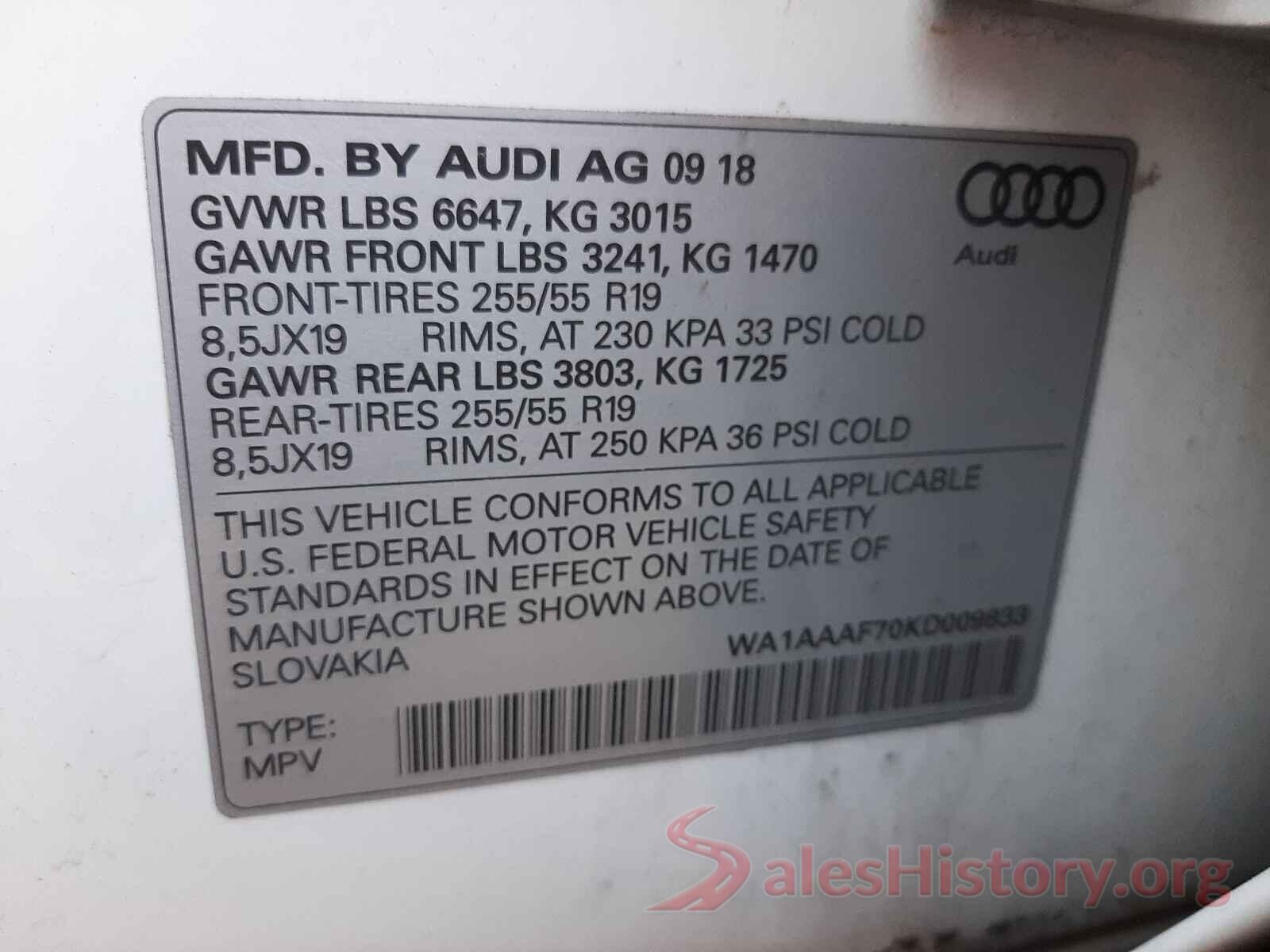 WA1AAAF70KD009833 2019 AUDI Q7