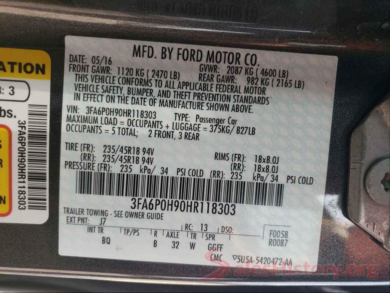 3FA6P0H90HR118303 2017 FORD FUSION