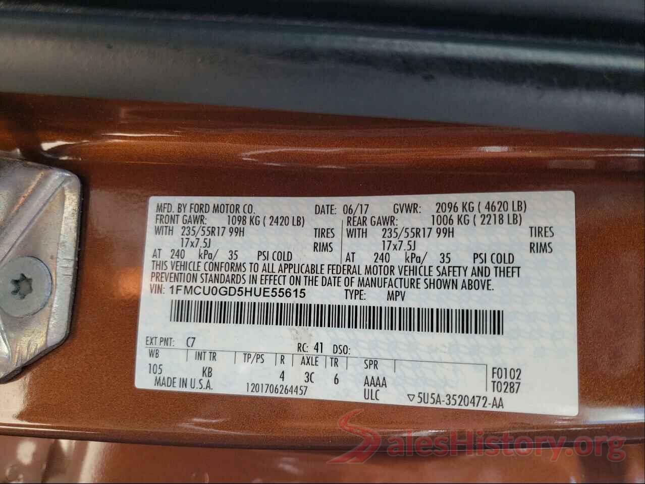 1FMCU0GD5HUE55615 2017 FORD ESCAPE