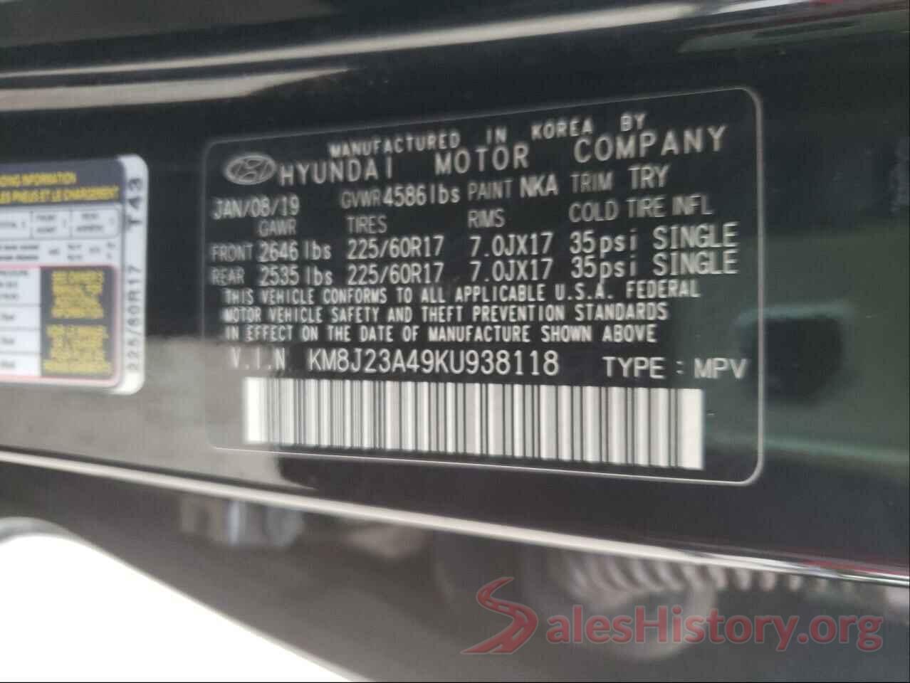 KM8J23A49KU938118 2019 HYUNDAI TUCSON