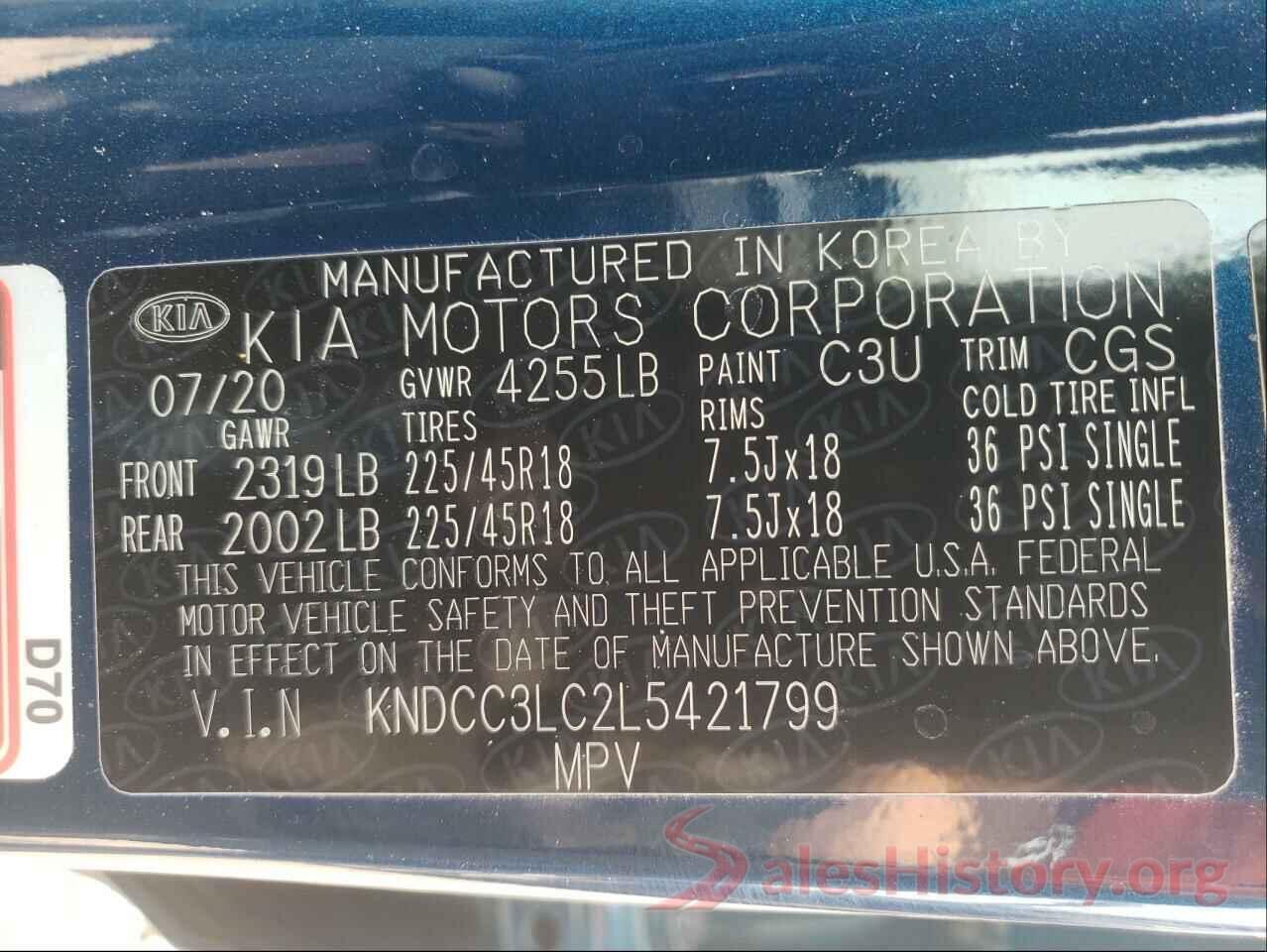 KNDCC3LC2L5421799 2020 KIA NIRO