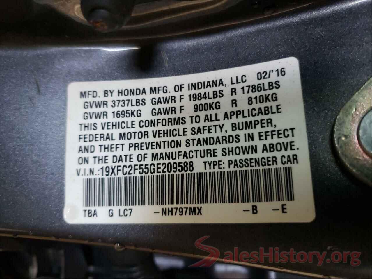 19XFC2F55GE209588 2016 HONDA CIVIC